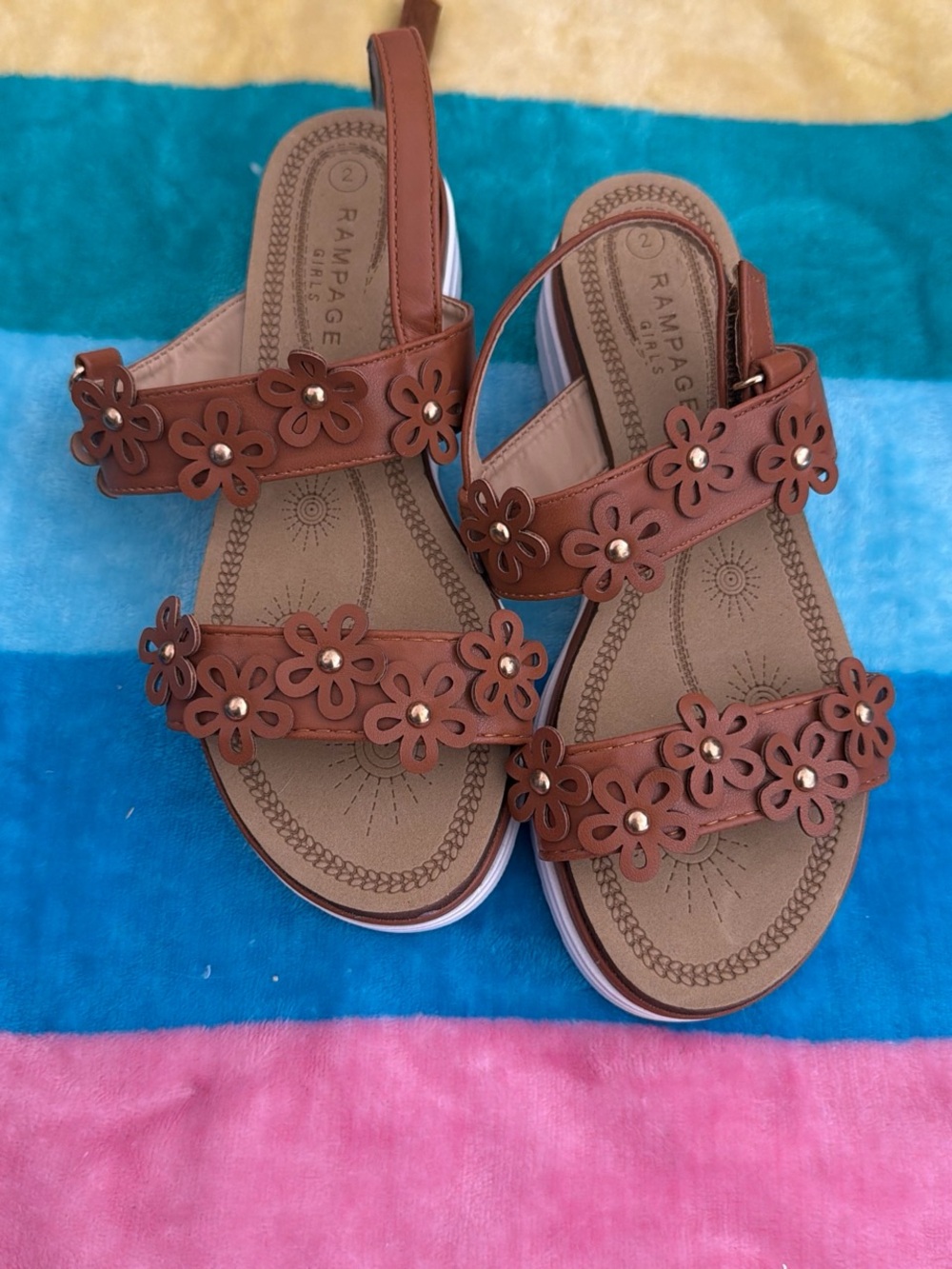 Rampage Tan Floral Cutout Strap Sandals for Kids